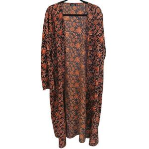Boohoo Womens Black/Brown Floral Maxi Length Satin Kimono Duster Sz 16 Feminine